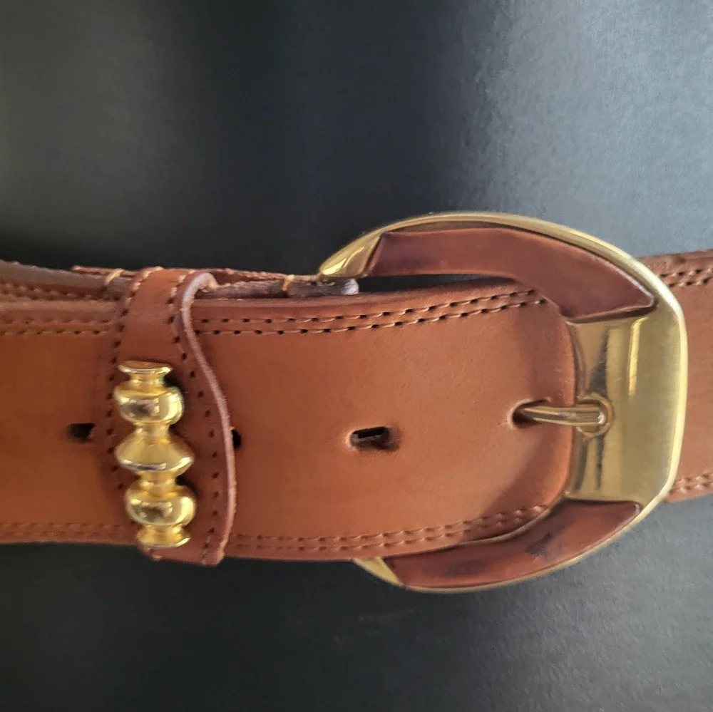 Conveyor women's belt tan cognac genuine leather brass buckle Italy